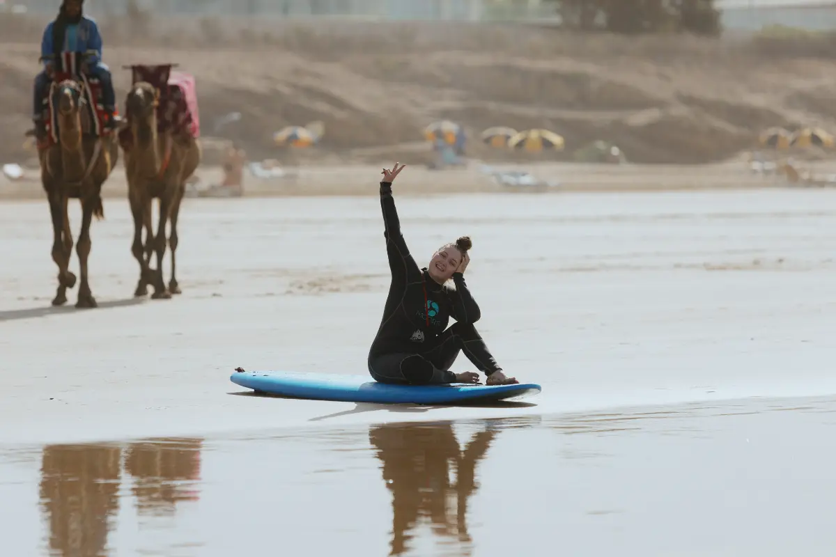A surfer relaxing at the Surf and Stay package in Taghazout, Morocco