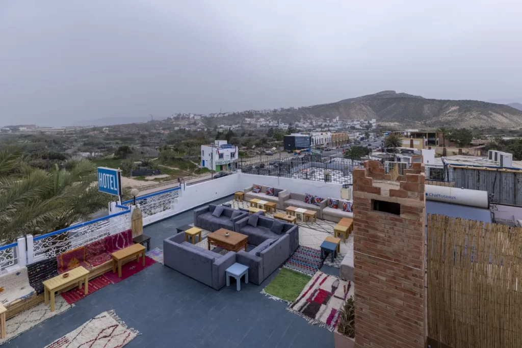 Taghazout accommodation with a view: the panoramic terrace of our surf house